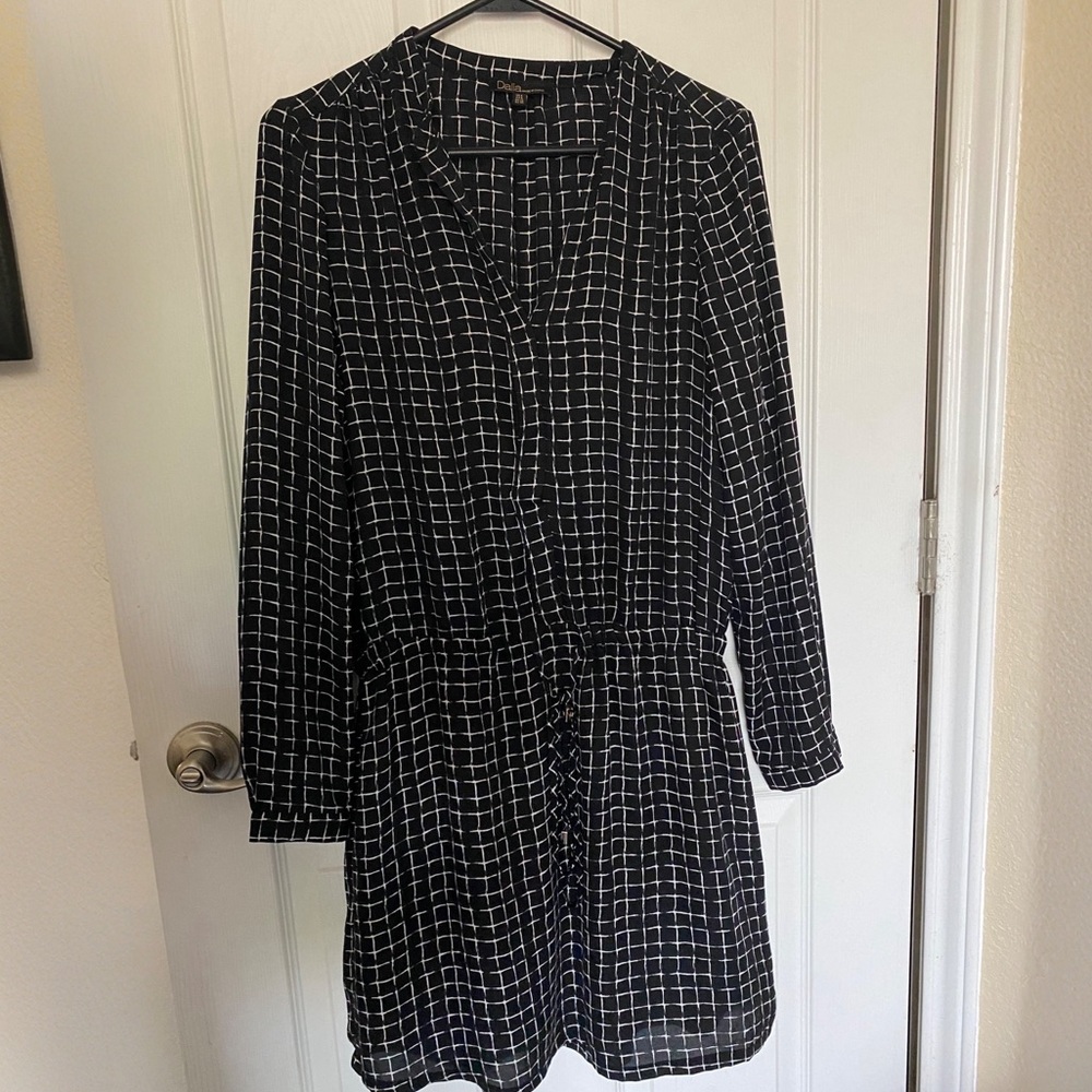 Dalia Black and White Drawstring Waist Dress